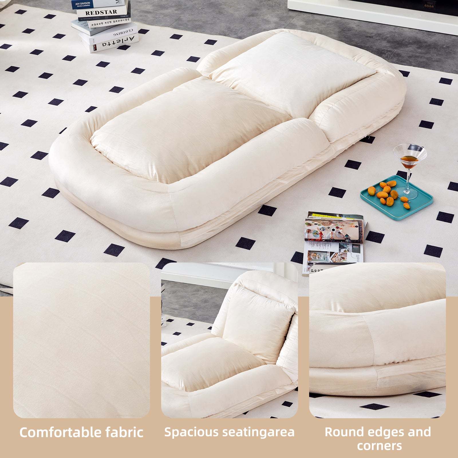 Beige Flannelette Adjustable Folding Sofa Chair for Gaming & Meditation. Item image 7
