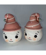 2 Kitschy Pink Christmas Snowman Sugar Bowl Ceramic Container Jar Johann... - $34.95