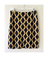 J.McLaughlin Stretch Pencil Skirt Back Zip Slit Black Gold Geo Print Sz M - $395.54 MXN