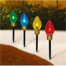 Set of 4 Jumbo C9 Pathway Markers Christmas Lights Multicolor New - $23.50
