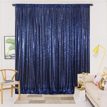Sequin Backdrop-10Ftx10Ft-Navy Blue Sequin Fabric Wedding Backdrops,Phot... - £93.51 GBP