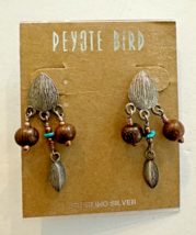 Peyote Bird Design Turquoise Artisan Dangle Drop Earrings 925 Sterling Silver - £28.85 GBP