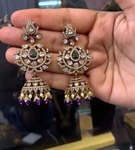 Bollywood Style Indian Gold Plated Fashion Earrings Kundan CZ Jewelry Set - £75.12 GBP