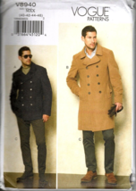Vogue V8940 Mens 40 to 46 Double Breasted Coat and Pants Uncut Sewing Pa... - $22.17