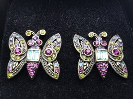 Heidi Daus Fancy Butterfly Earrings Glitzy Colorful Fancy Well Made - £28.26 GBP
