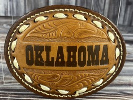 Vintage Oklahoma Embossed Leather Belt Buckle - $19.99