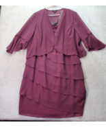 2 Piece Set Le Bos Dress &amp; Cardigan Women&#39;s 24W Purple Sheer Lined Ruffl... - $53.99 CAD