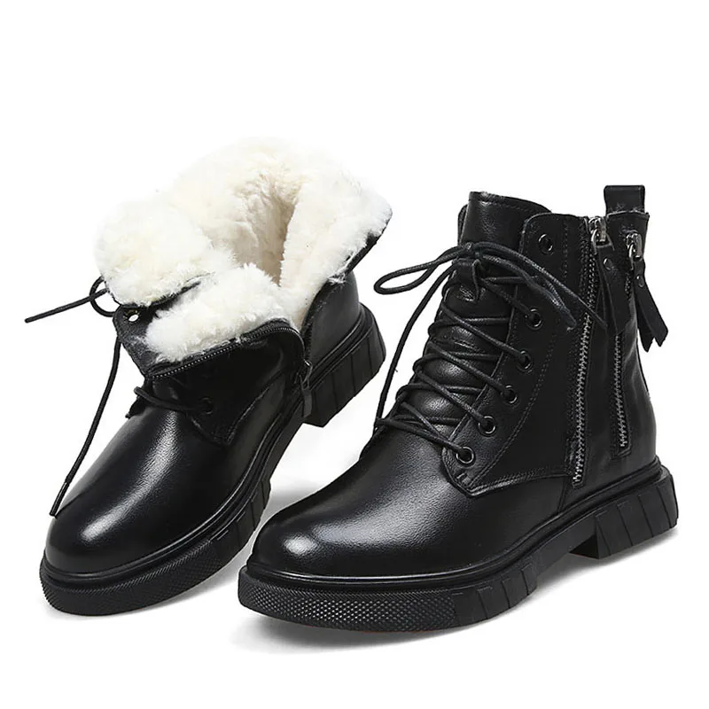 British Style Women Snow Boots Winter Warm Wool Fur Ankle Boots Double Zipper Ge - £74.57 GBP
