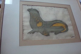 Oil on silk painting of a seal, signed &quot;Kristine&quot;, professionally framed - $123.75