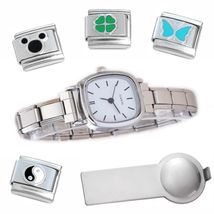 White Rounded Squar Italian Charm Watch Bracelet &amp; Tool &amp; Stainless Stee... - $18.69
