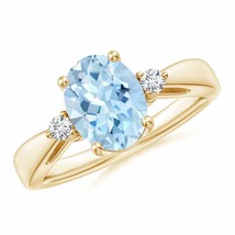 ANGARA 1.57 Ct Tapered Shank Aquamarine Solitaire Ring with Diamond in 14K Gold - $1,295.10