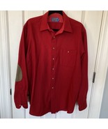 VTG Pendleton Shirt Men's L LONG Cherry Red 100% Virgin Wool Leather Elbow Patch - $42.00