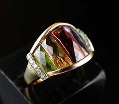 *Women&#39;s 10k Yellow Diamond Gold Multi-Stone Multi-Color Ring Size 6 - $7,364.04 MXN