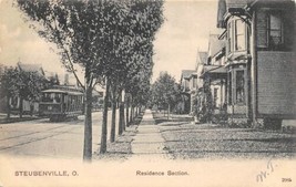 Residential Street Streetcar Steubenville Ohio 1907c postcard - $7.42