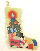 Vintage Christmas Stocking Embroidered Needlepoint Handmade Wool Velvet ... - £16.02 GBP