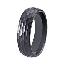 Hammer 8mm Black Domed Tungsten Ring Women Classic Hammered Comfort Fit Faceted  - £29.27 GBP