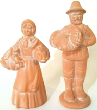 Thanksgiving Pilgrim &amp; Wife Figurines 8 1/2&quot; &amp; 10&quot; Tall Raw Powdered Pot... - £17.64 GBP