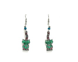Tribal Pattern Cat Animal Graphic Dangle Earrings - Womens Fashion Handmade Jewe - £11.60 GBP