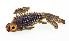 Vermeil Vintage 1920s Chinese Articulated Cloissone Filigree Koi Fish Pendant - £323.80 GBP