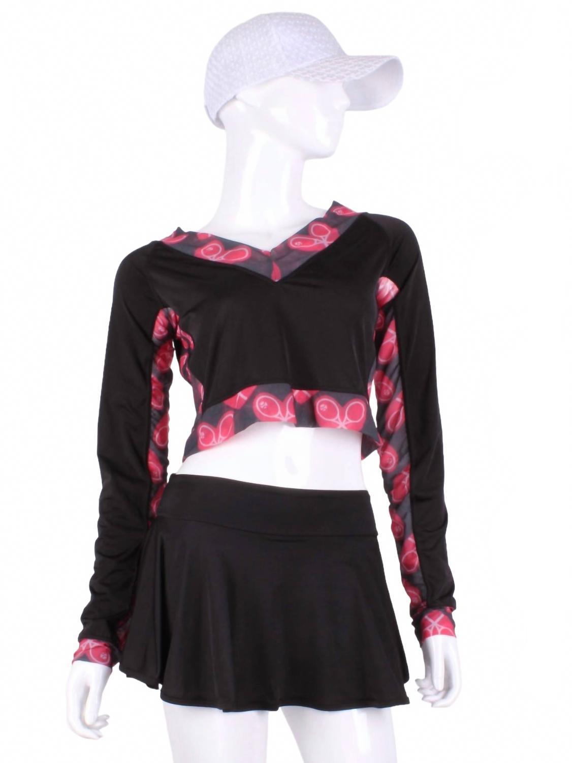 Love Love Tennis Women&#39;s Vee Heart Mesh Crop Top Black - $147.00
