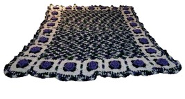 Handmade Crochet 3D Raised FLORAL Granny Square Afghan 49&quot; X 62&quot; Purple - £25.83 GBP