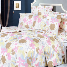 [Pink Brown Flowers] 5PC Comforter Set Combo (Queen Size) - £122.61 GBP