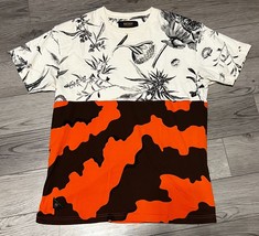 10 Deep 100% Cotton Short Sleeve Orange Camo/B&amp;W Flower Graphic Shirt Medium - £11.36 GBP