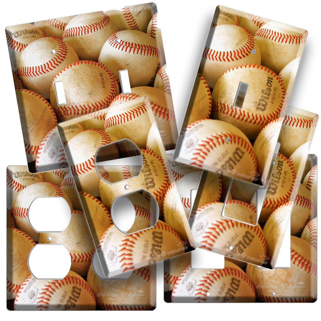 BASEBALL OLD RUSTIC BALLS LIGHT SWITCH POWER OUTLET WALL PLATE COVER DECOR MLB