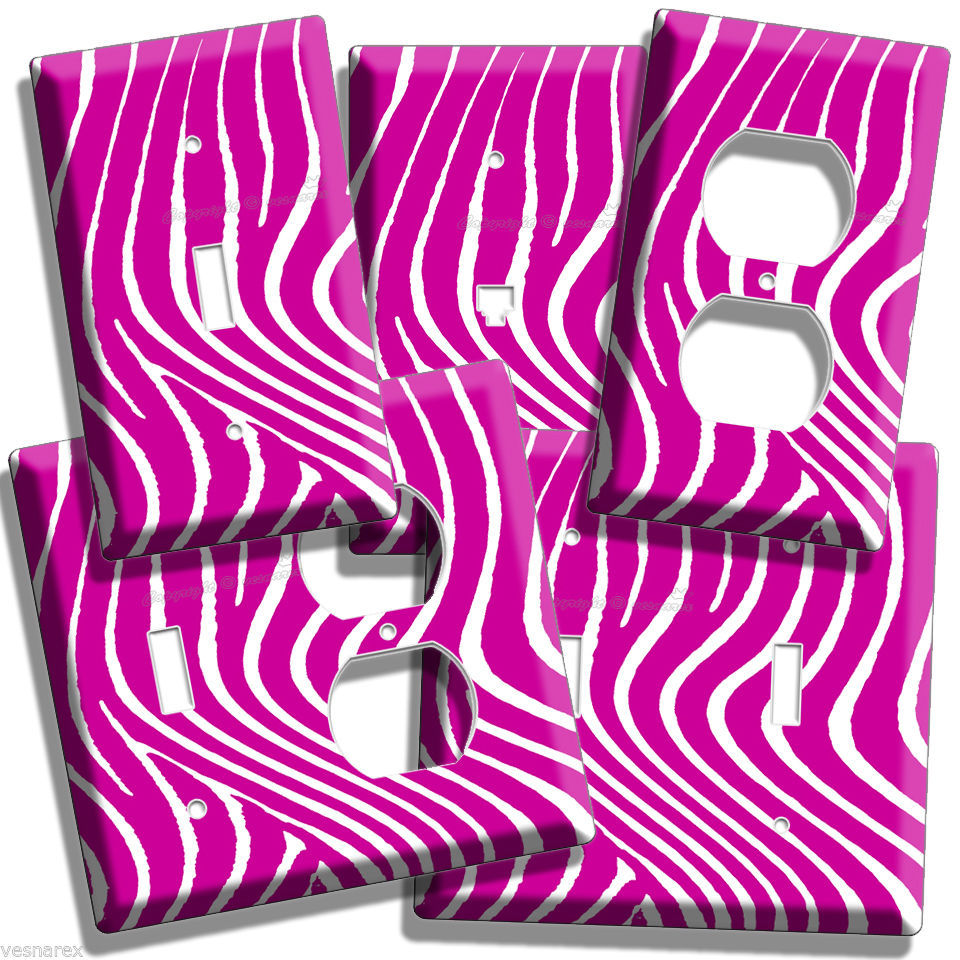 PINK ZEBRA STRIPES BOUTIQUE STYLE LIVING ROOM DECOR LIGHT SWITCH OUTLET PLATES