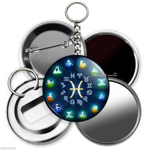 Pisces Astral Zodiac Horoscope Sign Pin Button Hand Mirror Keychain Art Key Ring - £3.90 GBP+