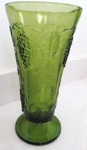 Pedestal Vase Green Glass Embossed Grape Clusters 9.75&quot; Estate Vtg - £46.90 GBP