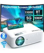 Native 1080P 19000 Lumens 5G Wifi Bluetooth Projector, 600Ansi Outdoor M... - £89.18 GBP