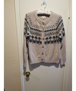 Lucky Brand Fair Isle Women&#39;s Cardigan Sweater in Oatmeal Blue Size Larg... - $37.91 CAD