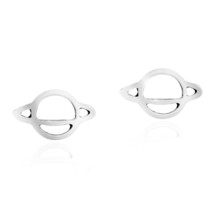 Classic Planet Saturn Stud Earrings 14K White Gold Plated Silver - £15.78 GBP