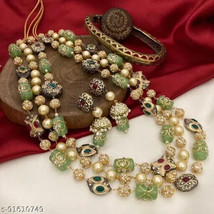 Diwali Antique Kundan Beads Stone Long Har Earrings Tikka Jewelry Set Pa... - £72.30 GBP