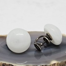 925 Sterling Silver - Vintage Milk Glass Screw Back Dome Earrings - £18.14 GBP