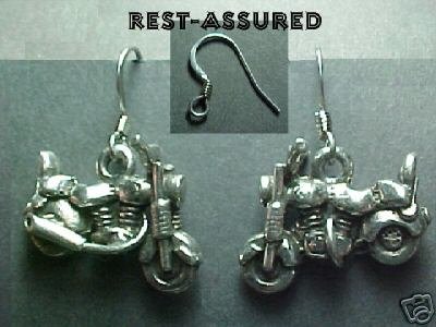 3D MOTORCYCLE charm DANGLE EARRING Surgical Steel - $3.00