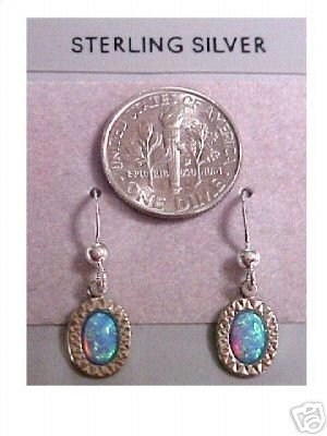 Denim Fire Opals Dangling Pierced Earrings, 4x6, S/S - $11.00