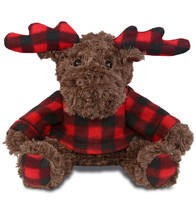 Plush Plaid Curly Moose With Hoodie Huggable Stuffed Animal  10 Inches - £29.12 GBP