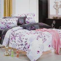 [Plum in Snow] 4PC Comforter Set Combo (Twin Size) - £103.08 GBP