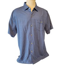 Tommy Bahama Men&#39;s Large Horizontal Striped Camp Shirt Blue Button Front - $29.39