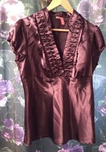 Sweet Purple Satin Vintage Puff Sleeves Top Size  XLarge Exc - $8.00