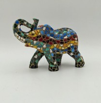 Barcinos ELEPHANT Multicolored Mosaic Tile Art Figurine Trunk Up Preowned - $14.70