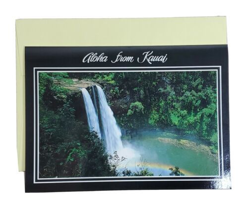 Hawaii Greeting Card Thinking of You Aloha From Kauai Wailua Falls Print... - $4.80