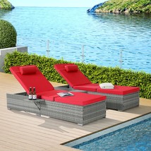 Outdoor Rattan Chaise Lounge Set of 2 with Adjustable Table Cushion - $4,603.07 MXN