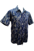 Malaysian Batik Navy Gray Bamboo Men Shirt Tie Dye Casual Hawaiian Beach... - $57.16