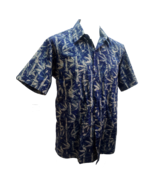 Malaysian Batik Navy Gray Bamboo Men Shirt Tie Dye Casual Hawaiian Beach... - $77.51 CAD