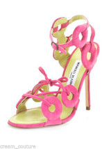 Manolo Blahnik Dos Porc Velour Fuxia Pink Suede Strappy Sandals 40.5 NEW $875 - £275.41 GBP