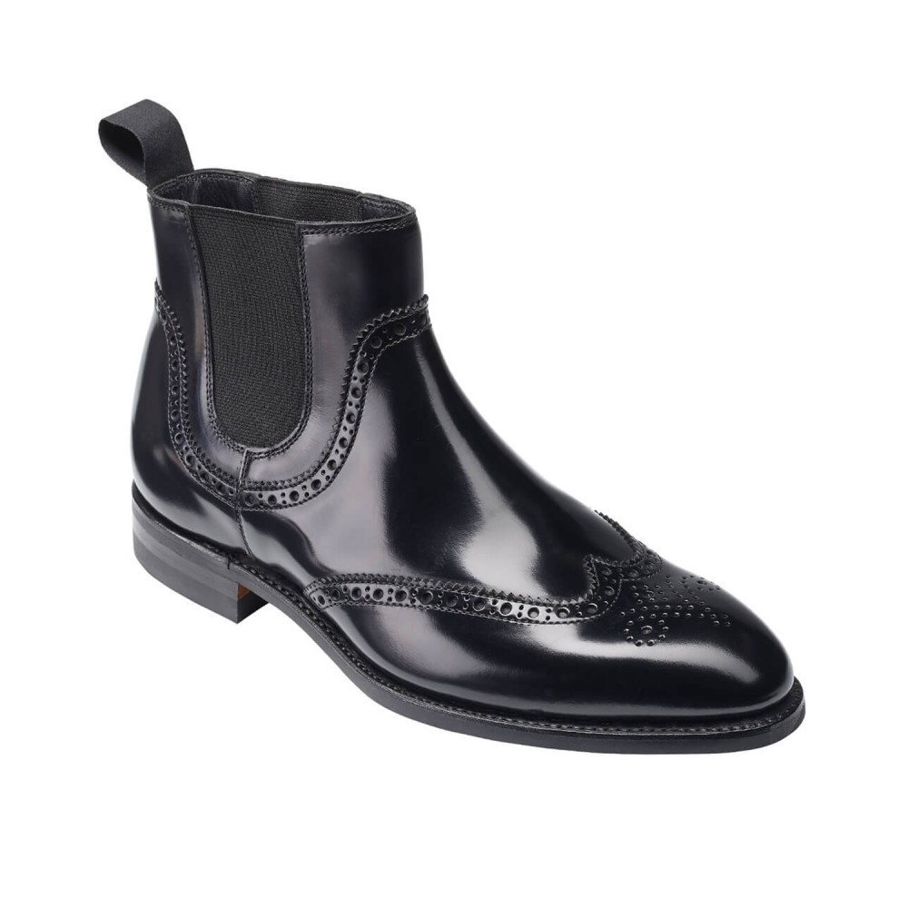 Hand Made Men Black Chelsea Brogue Toe Wing Tip Real Leather Ankle Boot US 7-16