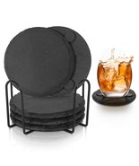 Black Slate Coasters For Drinks - Set Of 6 - Anti-Scratch Drink Coasters... - £19.01 GBP